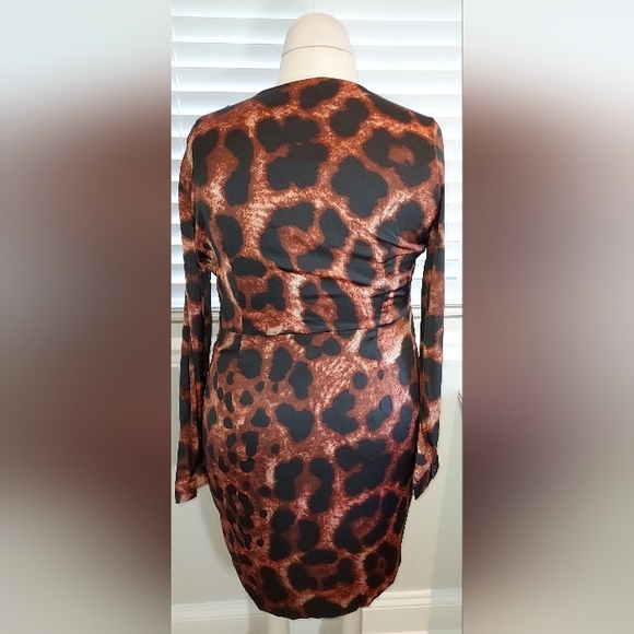 Fashion Nova Rust Combo Whole Lotta Class Leopard Satin Mini Dress NWT - Picture 5 of 7